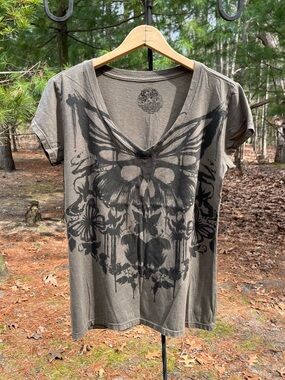 Y2K Stranded Butterfly Skull T-Shirt Green Fairy Whimsigoth Alt Grunge